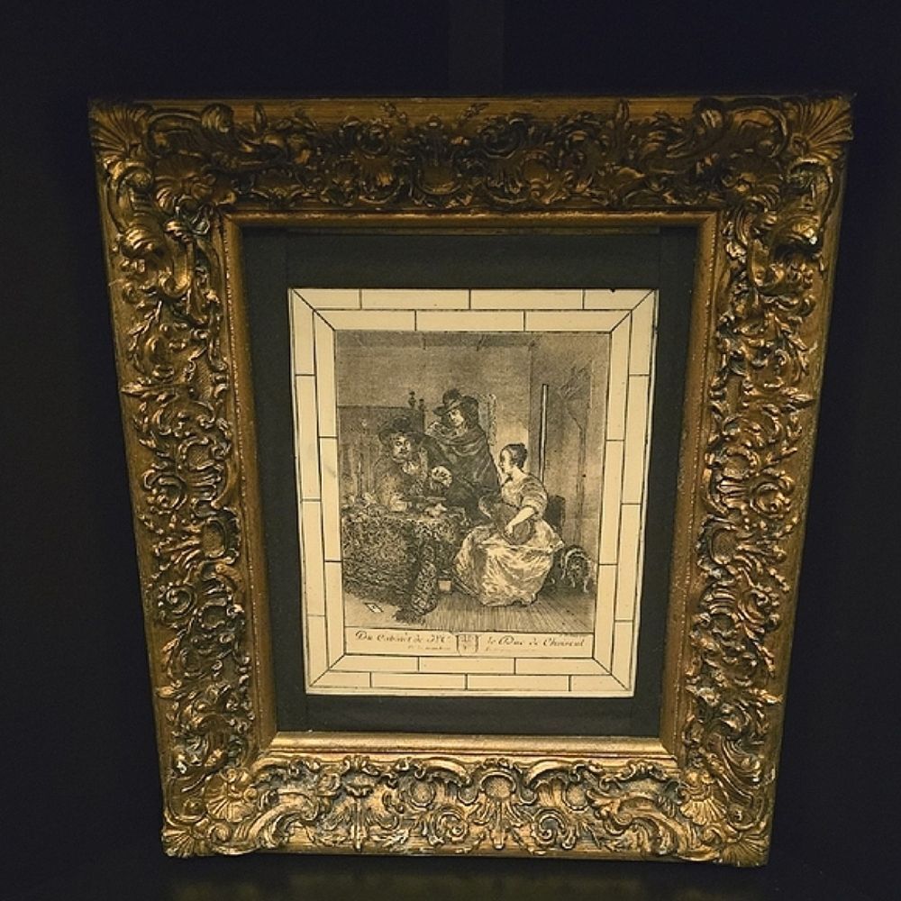 Vintage Engraving Framed Artwork " Du Cabinet De le Duc De Choiseul".